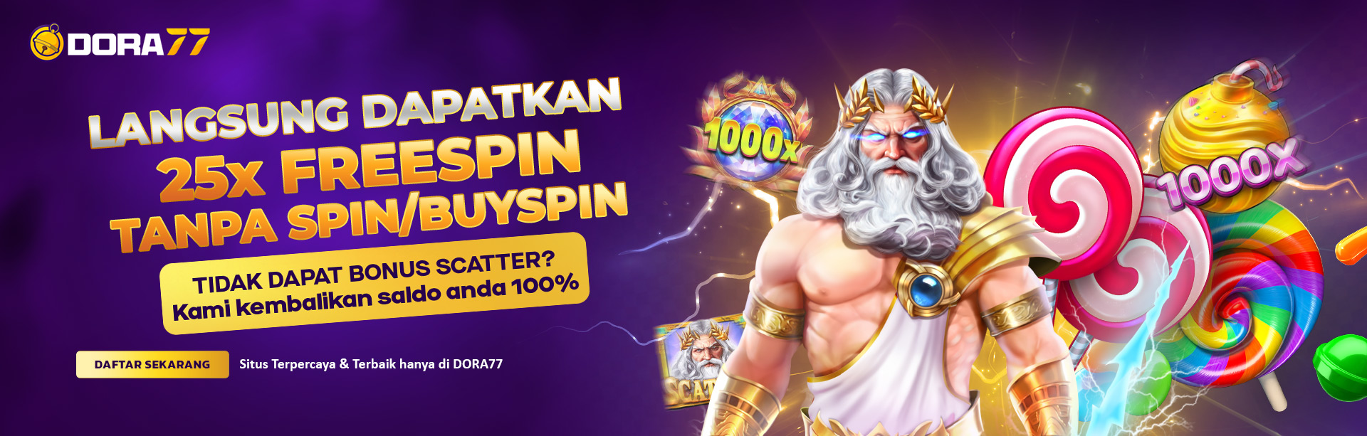 BONUS FREESPIN LANGSUNG GATES OF OLYMPUS X1000 DORA77